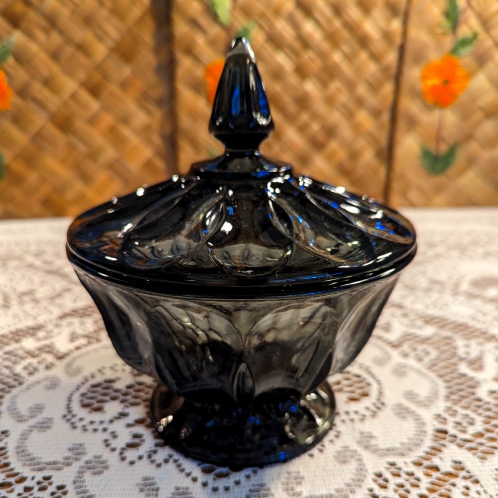 Vintage black amethyst candy dish.